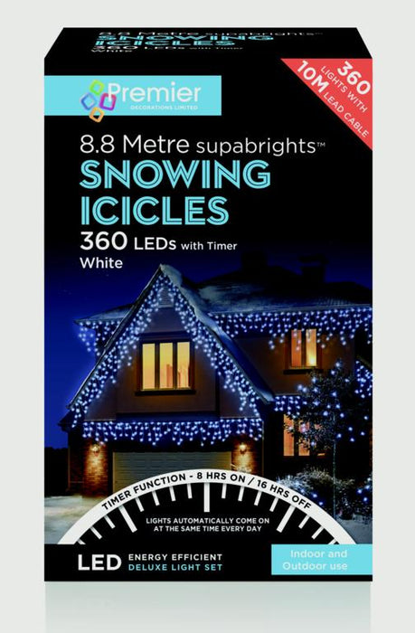 Premier Snowing Icicles With Timer White