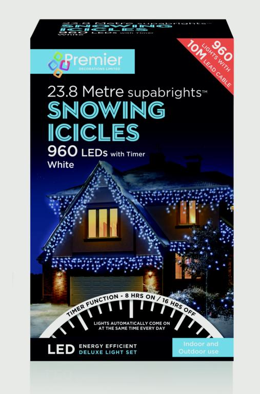Premier Snowing Icicles With Timer White
