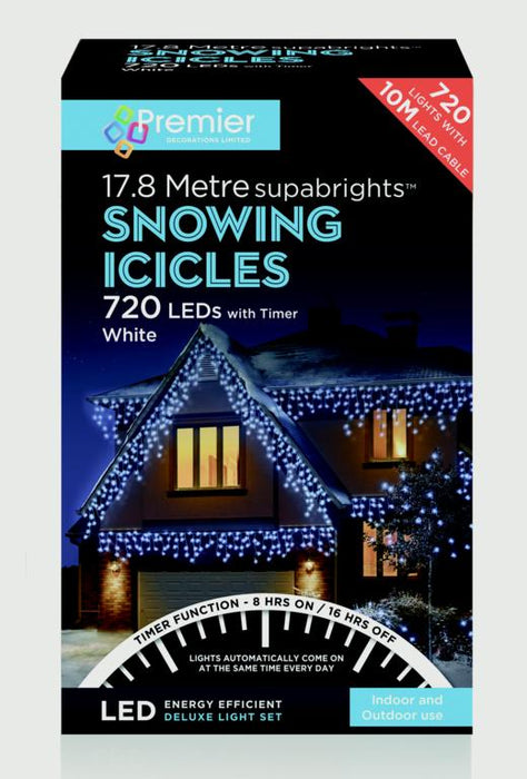 Premier Snowing Icicles With Timer White