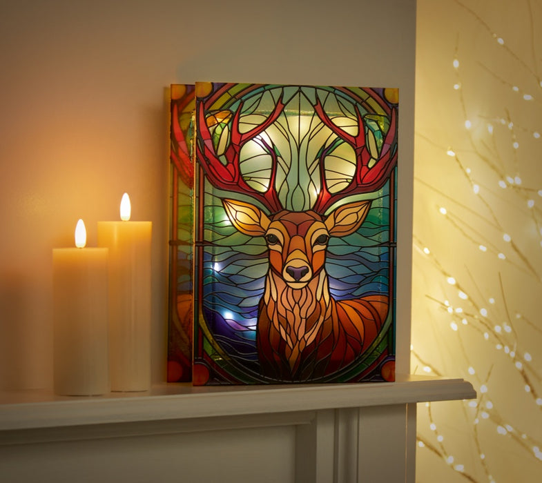 Premier Battery Operated Lit Glass Stag Table Top 50 LED Warm White