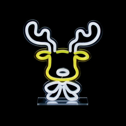 Premier Reindeer Face Table Top Lit Neon Sign