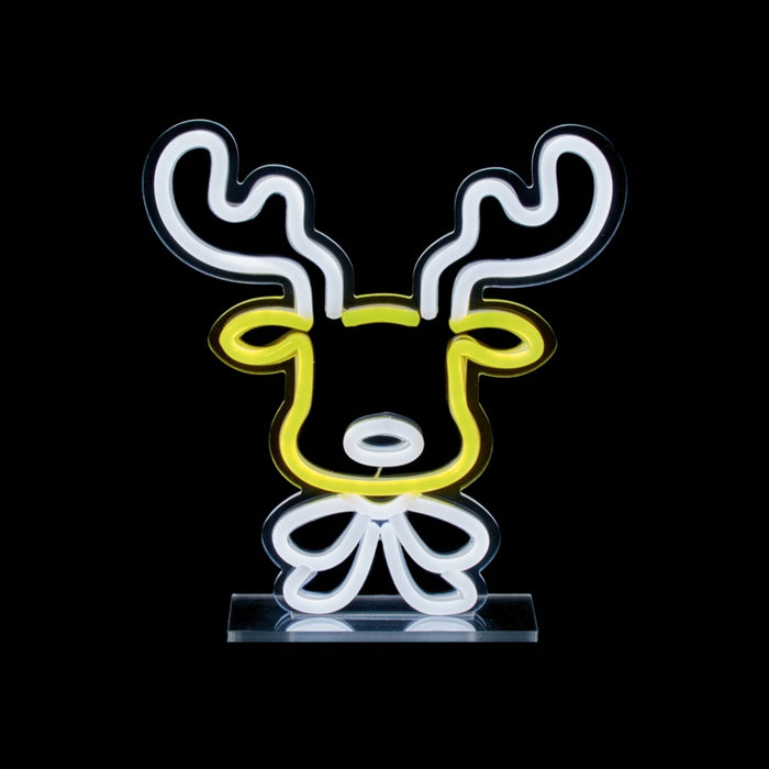 Premier Reindeer Face Table Top Lit Neon Sign