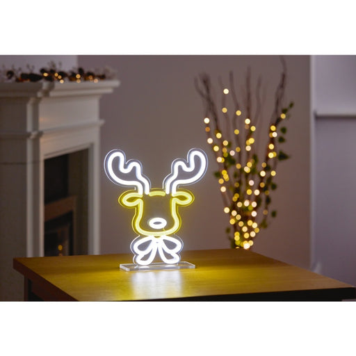 Premier Reindeer Face Table Top Lit Neon Sign