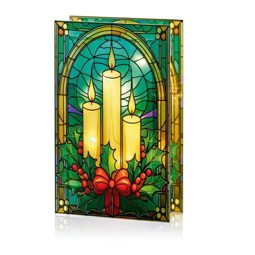 Premier Battery Operated Lit Candles & Holly Glass Table Top 50 Warm White LEDs