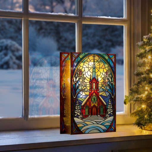 Premier Battery Operated Lit Village Church Glass Table Top 50 Warm White LEDs