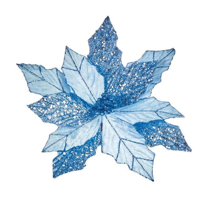 Premier Light Blue & Glitter Velvet Poinsettia Clip On