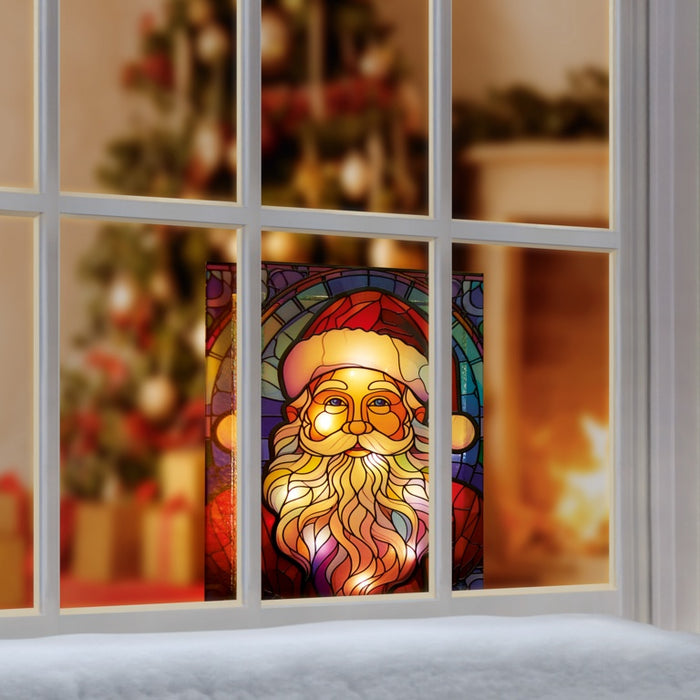 Premier Battery Operated Lit Glass Santa Table Top 50 Warm White LEDs