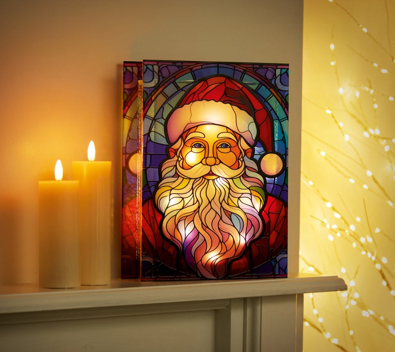 Premier Battery Operated Lit Glass Santa Table Top 50 Warm White LEDs