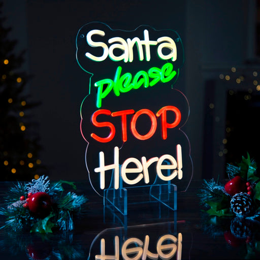 Premier Lit Santa Please Stop Here Neon Sign