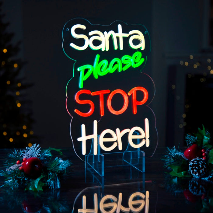 Premier Lit Santa Please Stop Here Neon Sign