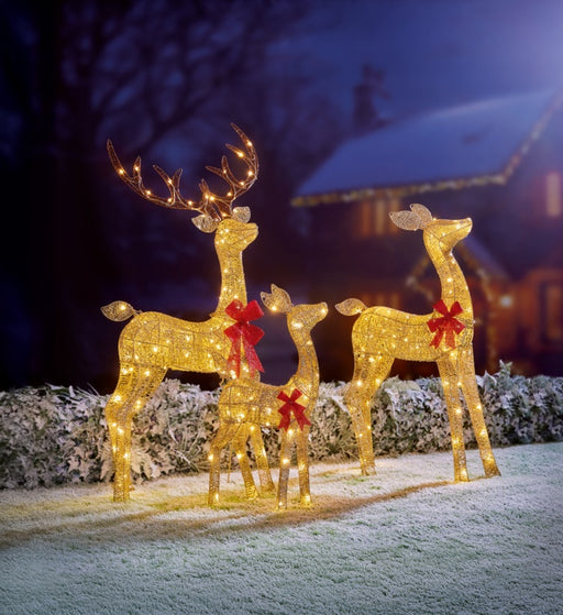 Premier Set Of 3 Lit Gold Glitter Fabric Deer