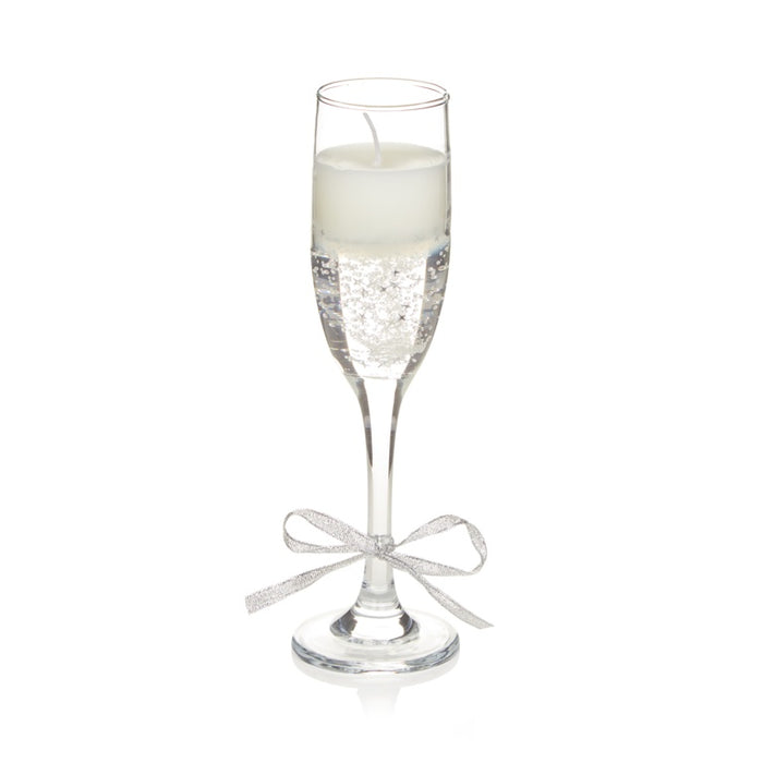 Premier Champagne Glass Gel Candle With Silver Bow