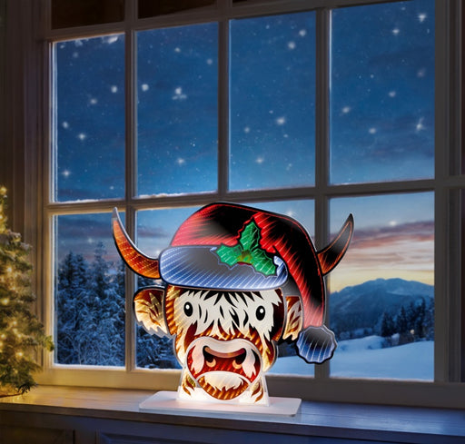 Premier Highland Cow Head With Santa Hat Infinity Mirror