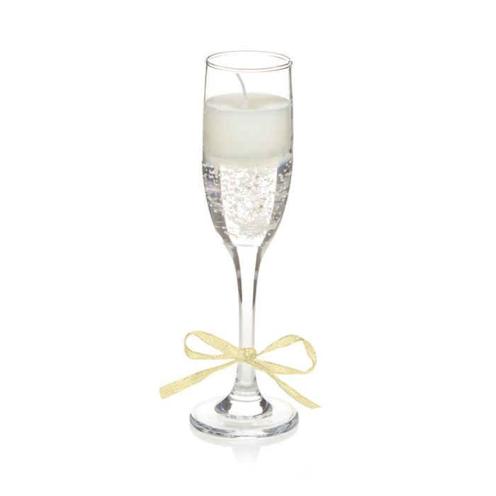 Premier Champagne Glass Gel Candle With Gold Bow