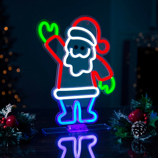 Premier USB Lit Neon Hanging Waving Santa