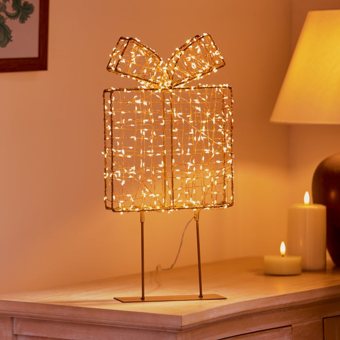 Premier Twinkling Lit Rose Gold Table Top Parcel