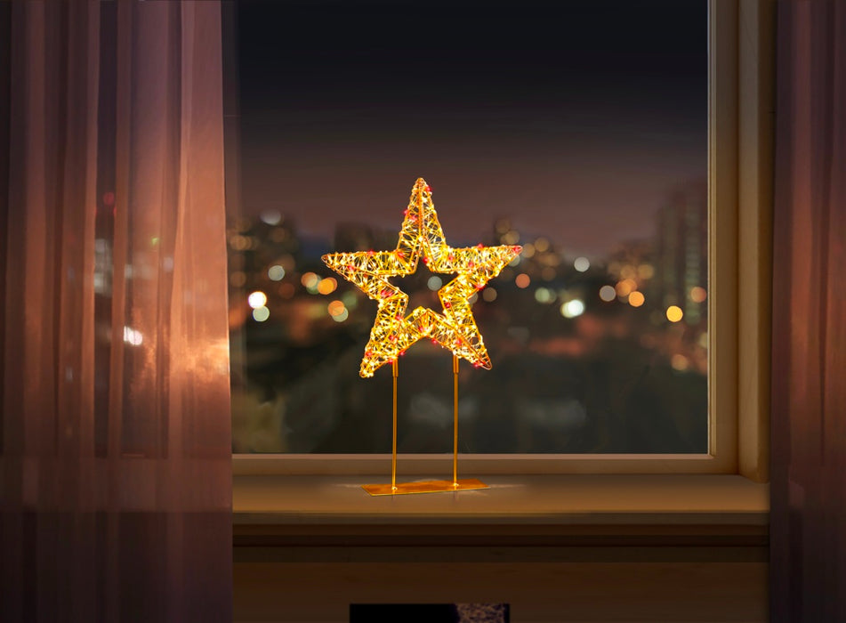 Premier Twinkling Lit Gold Table Top Star
